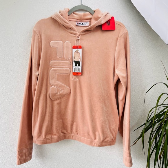 Fila Tops - FILA Pink velvet hoodie crewneck teddy
